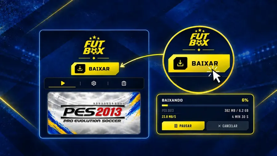 Botão Baixar e progresso do download na FUTBOX